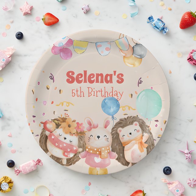 Plato De Papel Niño de animales del bosque acuático (Subido por el creador)