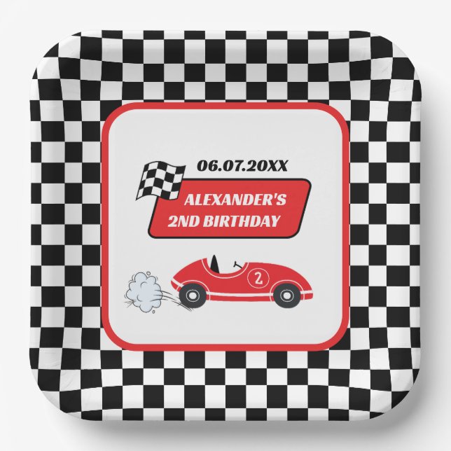 Plato De Papel Niño de carreras de carreras de carreras rojas ret (Anverso)