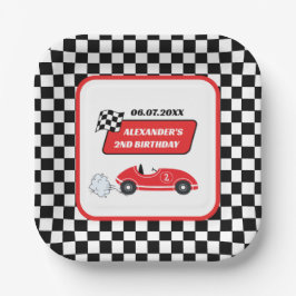 Plato De Papel Niño de carreras de carreras de carreras rojas ret