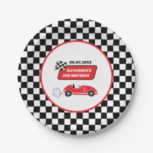 Plato De Papel Niño de carreras de carreras de carreras rojas ret