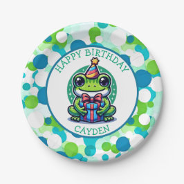 Plato De Papel Niño de cumpleaños de chico con tema de rana cuta