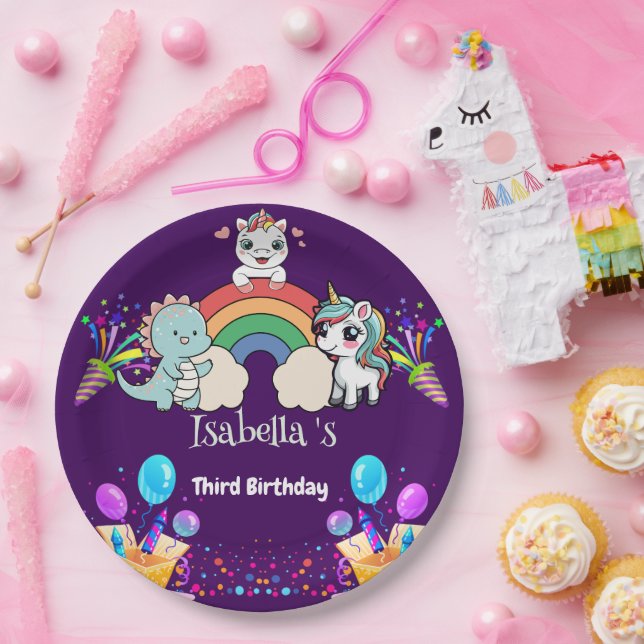 Plato De Papel Niño de cumpleaños de un globo de arco iris de uni (Fiesta)