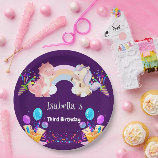 Plato De Papel Niño de cumpleaños de un globo de arco iris de uni (Fiesta)