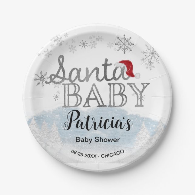 Plato De Papel Niño de Santa Navidad Baby Shower (Anverso)