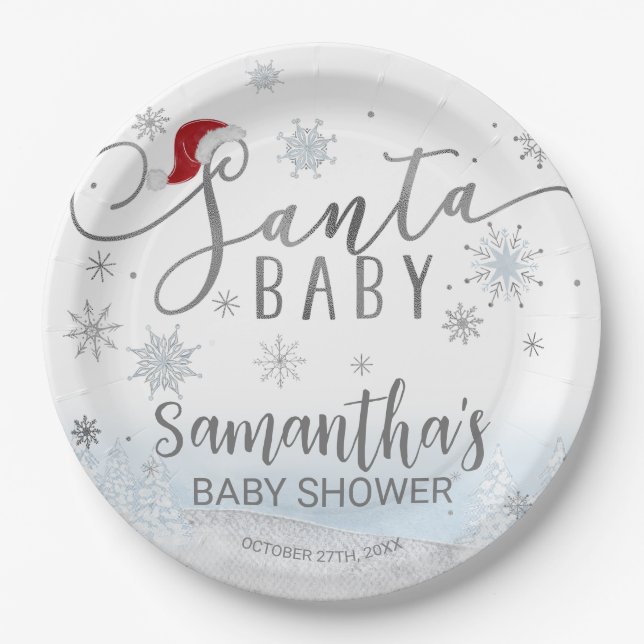 Plato De Papel Niño de Santa Navidad Baby Shower (Anverso)