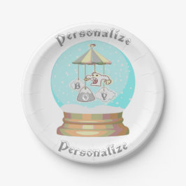 Plato De Papel Niño ducha de bebé invierno nieve cielo gris globo