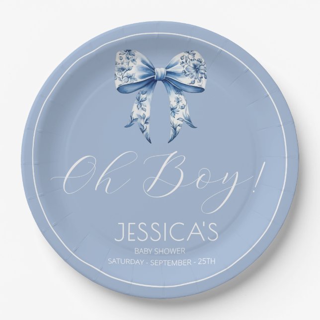 Plato De Papel Niño Elegante Simple Dusty Blue Boys Baby (Anverso)