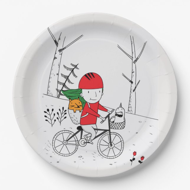 Plato De Papel Niño en bicicleta (Anverso)