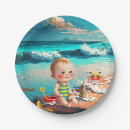 Plato De Papel Niño en la playa