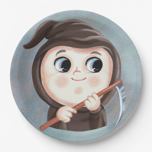 Plato De Papel Niño lindo con disfraz de Halloween de la Muerte (Anverso)