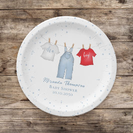 Plato De Papel Niño lindo Denim Whimsical Ropa de Bebé Azul