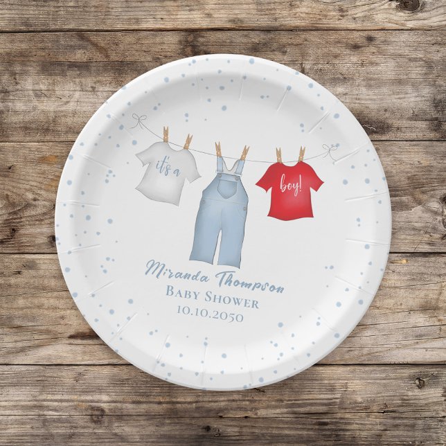 Plato De Papel Niño lindo Denim Whimsical Ropa de Bebé Azul (Subido por el creador)