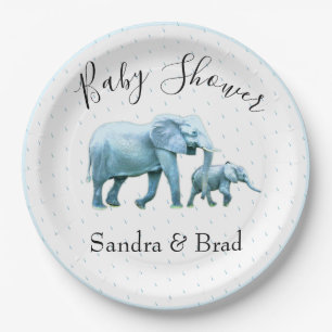 Plato De Papel Niño lindo elefante azul elefante Baby Shower