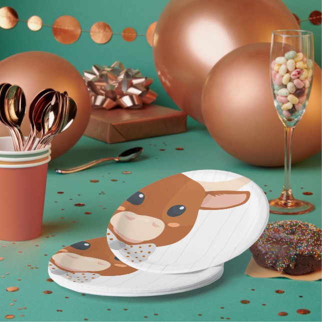 Plato De Papel Niño Longhorn Naranja quemado Baby Shower (Multi)