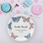 Plato De Papel ¿Niño o niña. Revelación de género<br><div class="desc">¿Niño o niña. El género de las mariposas color agua rosa y azul revela la gráfica. Elementos coincidentes disponibles.</div>