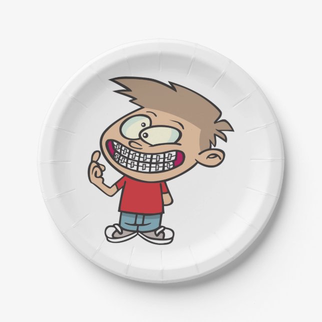 Plato De Papel Niño Personalizado gracioso con braces sonríe (Anverso)