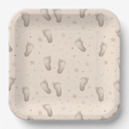 Plato De Papel Niño Pies Chica Ducha Beige