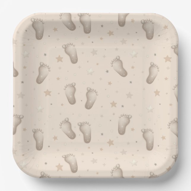 Plato De Papel Niño Pies Chica Ducha Beige (Anverso)