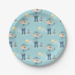 Plato De Papel Niño pirata azul lindo