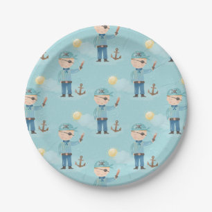 Plato De Papel Niño pirata azul lindo