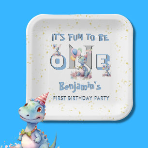 Plato De Papel Niño Primer cumpleaños Diversión Un Dinosaurio