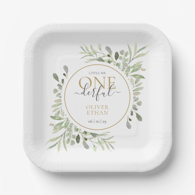 Plato De Papel Niño Primer cumpleaños pequeño Sr. ONEmaravilloso (Anverso)