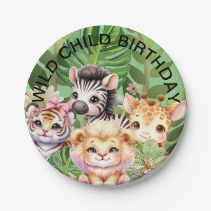 Plato De Papel Niño Salvaje Animales Kawaii de la Jungla