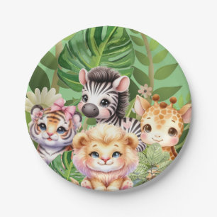 Plato De Papel Niño Salvaje Animales Kawaii de la Jungla