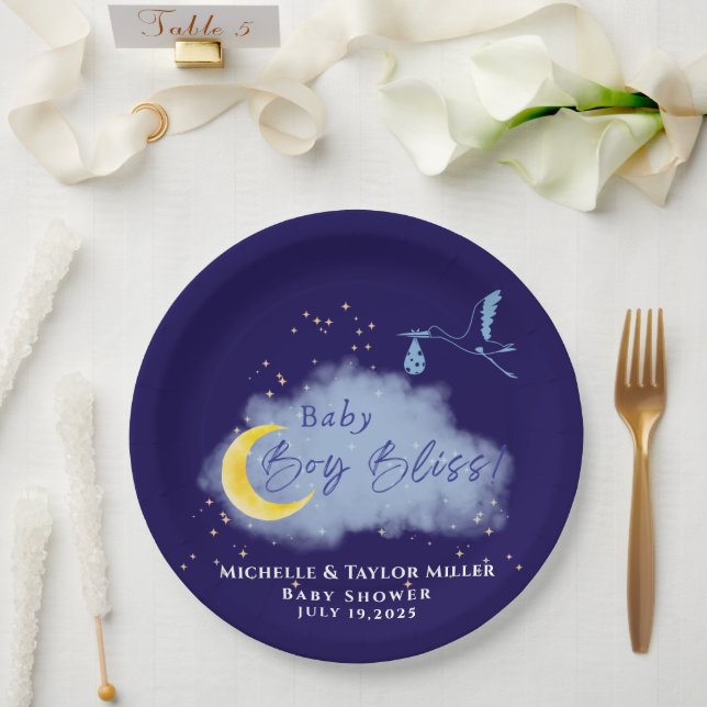 Plato De Papel Niño Starlit Midnight niño Bliss Stork Paper Plate (Boda)