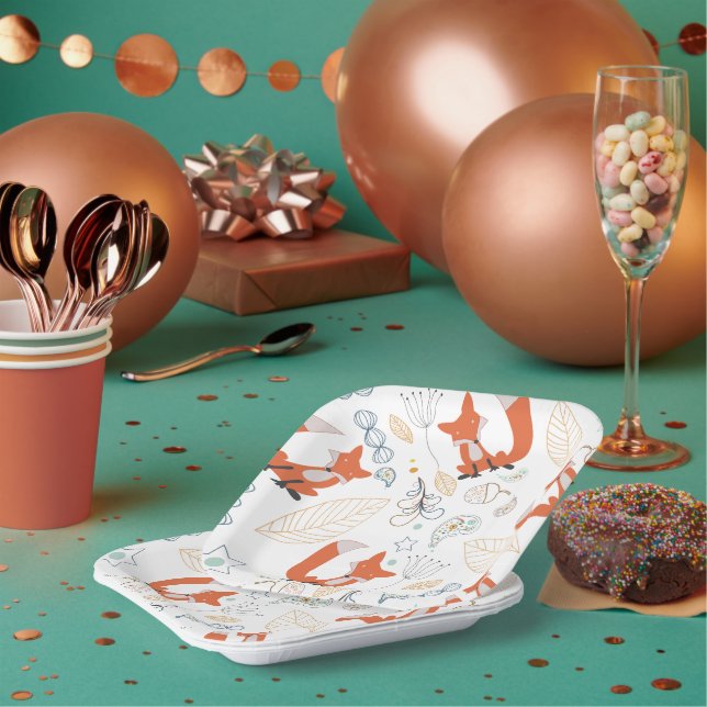 Plato De Papel Niño Woodland Criaturas Fox Acorns Baby Shower (Multi)