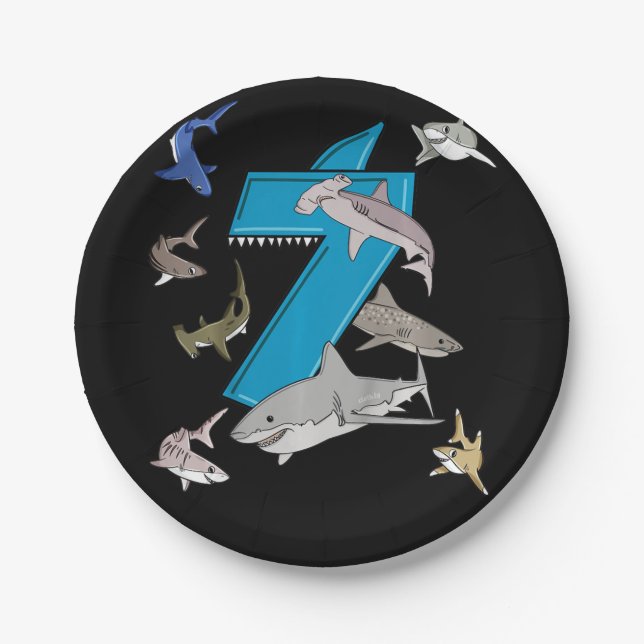 Plato De Papel Niños 7 años Tiburones blancos tiburones (Anverso)