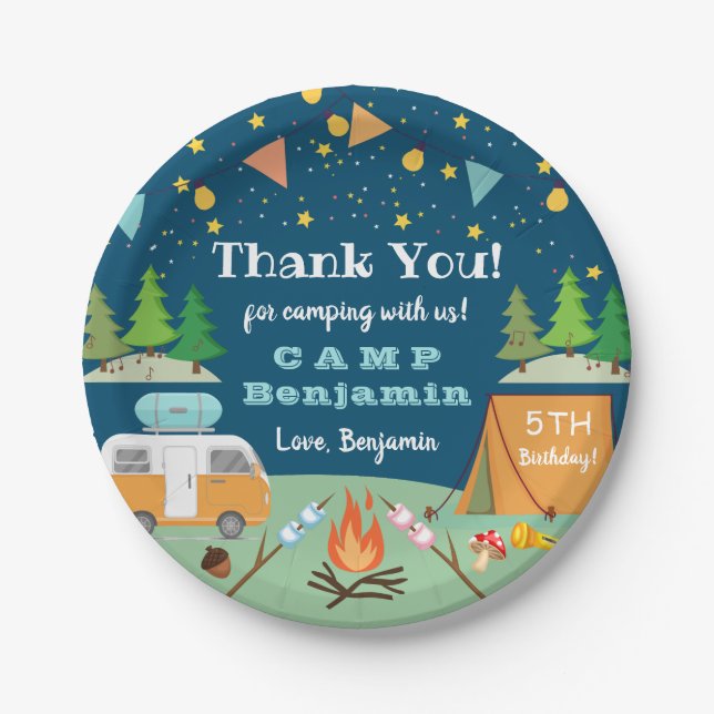 Plato De Papel Niños acampando Fiesta de campamento de cumpleaños (Anverso)
