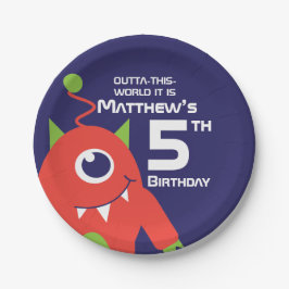 Plato De Papel Niños alienígenas 5 cumpleaños placa personalizada
