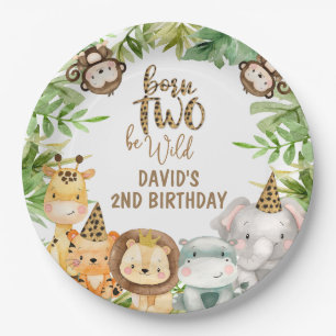 Plato De Papel Niños Animales Safari Dos Placas De Papel De Cumpl