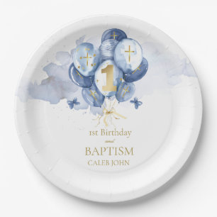 Plato De Papel Niños azules primer cumpleaños y bautismo