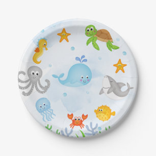 Plato De Papel Niños bajo el mar Oneder el mar Primer cumpleaños
