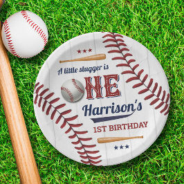 Plato De Papel Niños Béisbol Primer Cumpleaños