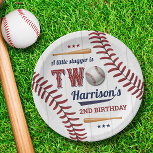 Plato De Papel Niños Béisbol Segundo Cumpleaños