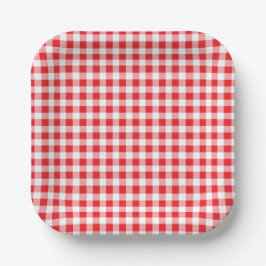 Plato De Papel Niños Birthday Gingham Farm Red