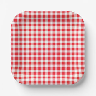 Plato De Papel Niños Birthday Gingham Farm Red