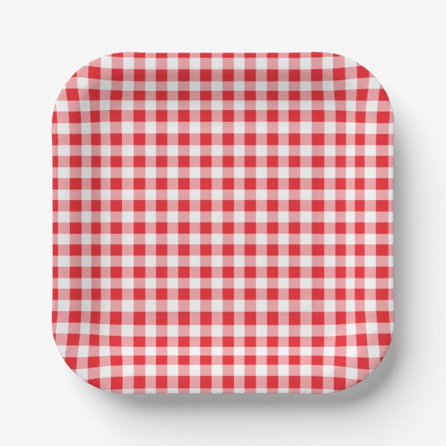 Plato De Papel Niños Birthday Gingham Farm Red (Anverso)