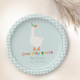 Plato De Papel Niños Blue One Silly Goose Primer cumpleaños