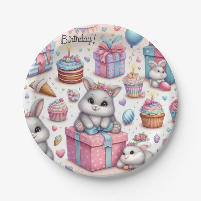 Plato De Papel Niños Bunny Gift Birthday Party Placas (Anverso)