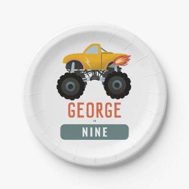 Plato De Papel Niños Camiones Calientes Niños Cumpleaños (Anverso)