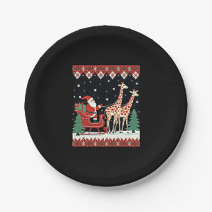 Plato De Papel Niños Chicas Santa Claus Riding Giraffe Sleigh Feo