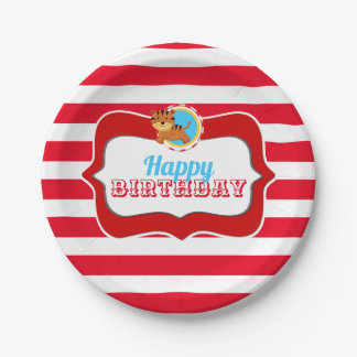 Plato De Papel Niños circo cumpleaños personalizado tigre fiesta