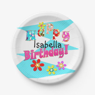 Plato De Papel Niños color azul claro rosa blanco y personalizado
