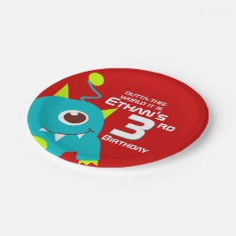 Plato De Papel Niños coloridos alienígenas 3 cumpleaños placa per