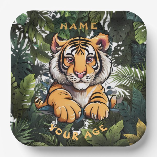 Plato De Papel Niños con león de bebé lindo (Anverso)