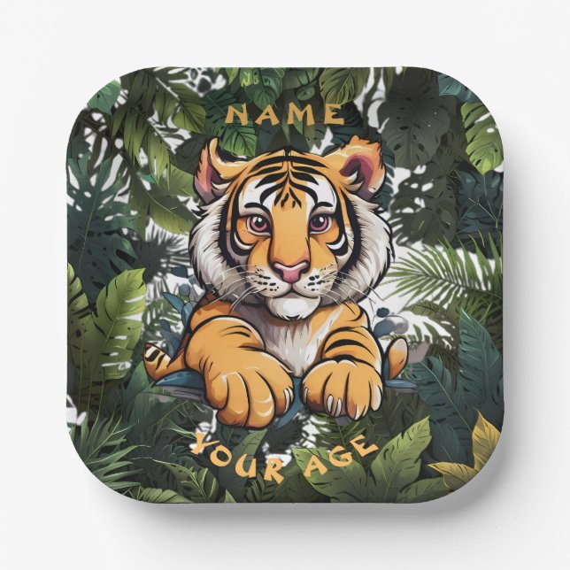 Plato De Papel Niños con león de bebé lindo (Anverso)